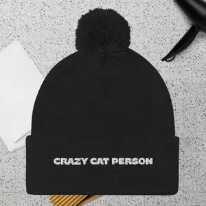 Crazy Cat Person Pom-Pom Beanie