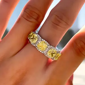 Women's Geometric Cut Yellow Zirconia Artificial Gemstone Ring - Multi-Size Artistic Jewelry, Bright Accent Party Wear Accessory for Daily Use or Gifting