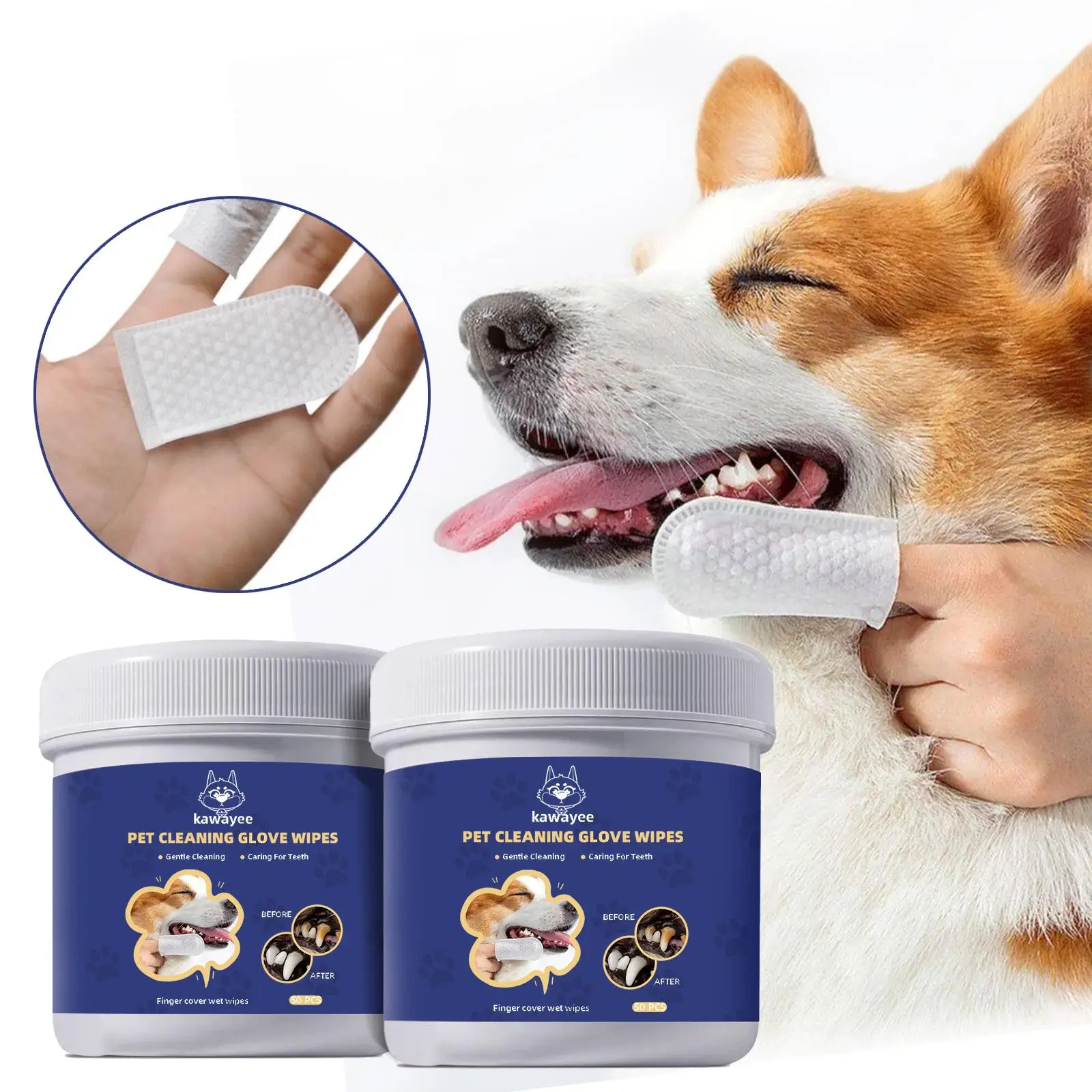 Pet Teeth Cleaning Finger Gloves Wipes, 2*50pcs Pet Finger Tooth Wipes, Pet Oral Care Wipes, Dog & Cat Grooming Supplies