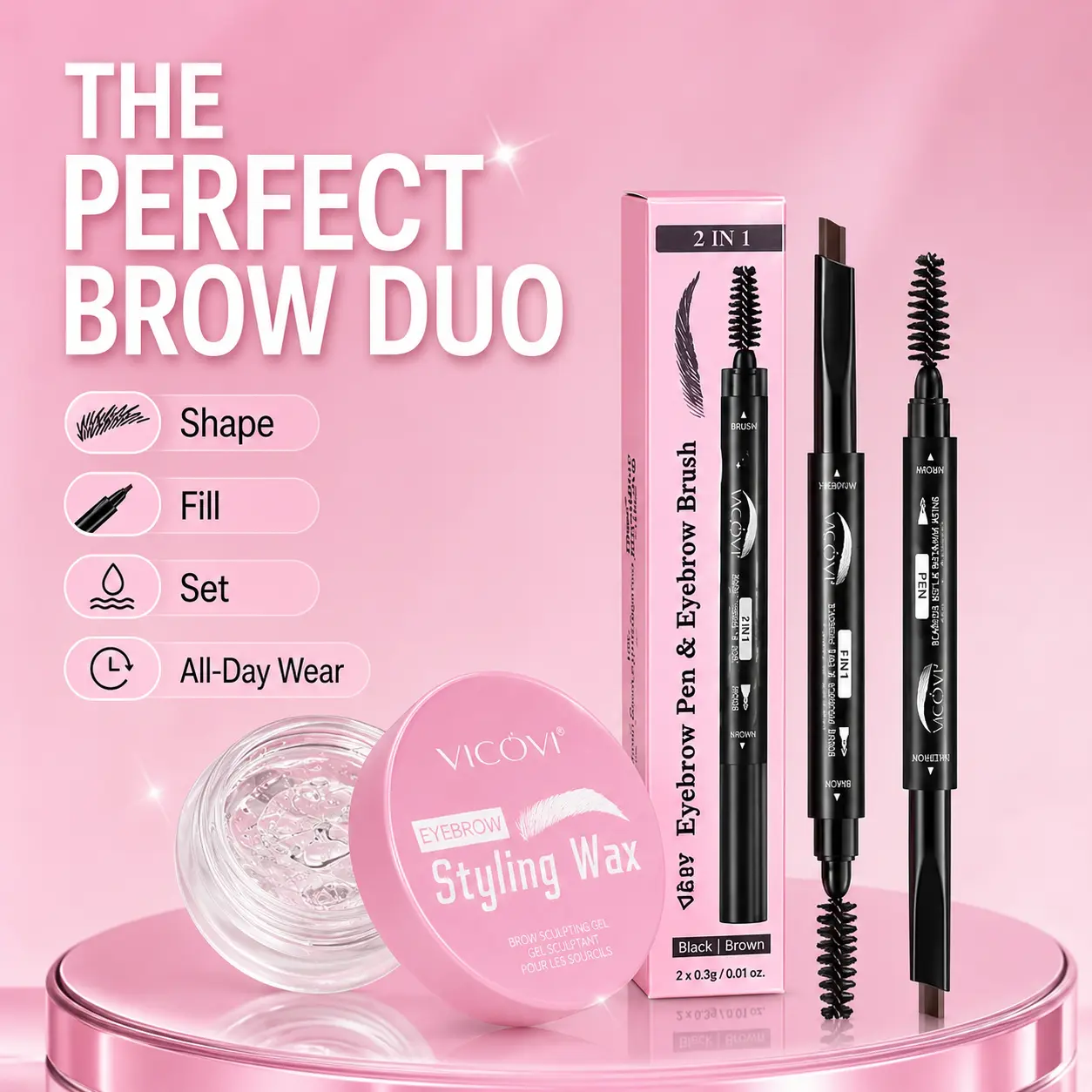 Eyebrow Pencil & Styling Gel Kit, 2-in-1 Waterproof Formula for Fluffy Brows, Long Lasting Beauty Products with Spoolie Brush, Blend