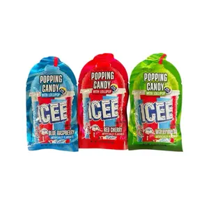 Icee Popping Candy with Lollipop Bundle of 3 - Blue Raspberry, Red Cherry, Watermelon Flavors