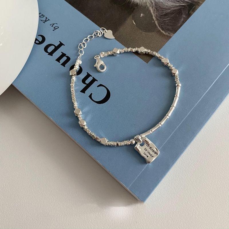 Women's Elegant Broken Silver Charm Bangle with Love Square Tag - Light Luxury Costume Jewelry, Love Theme Birthday Gift Ideas for Female, Jewelry Stack Accessory