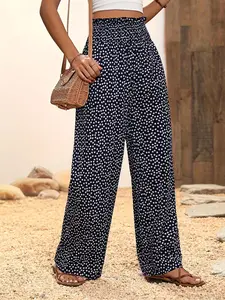 Floral Patchwork Wide Leg Pants, Fashionable Women's Comfortable Loose Fit, Ideal for Everyday Casual Wear and Travel, Spring & Fall Style, Comfy Pants