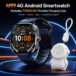 M99 4G Android Smartwatch with 1500mAh Portable Charging Case, Android Smart Watch with Camera, SIM Card Calls, Large Touch Screen, Global standardization 4G Network Supported
