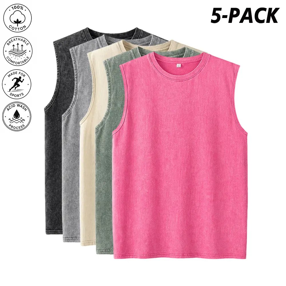 Men's Washed Pure Cotton Tank Top - Unisex, Casual Loose-Fitting Crew Neck, Soft Plain Fabric Sleeveless Top, Simple Style, for Summer Menswear (Black, Gray, Coffee, Apricot, Green)