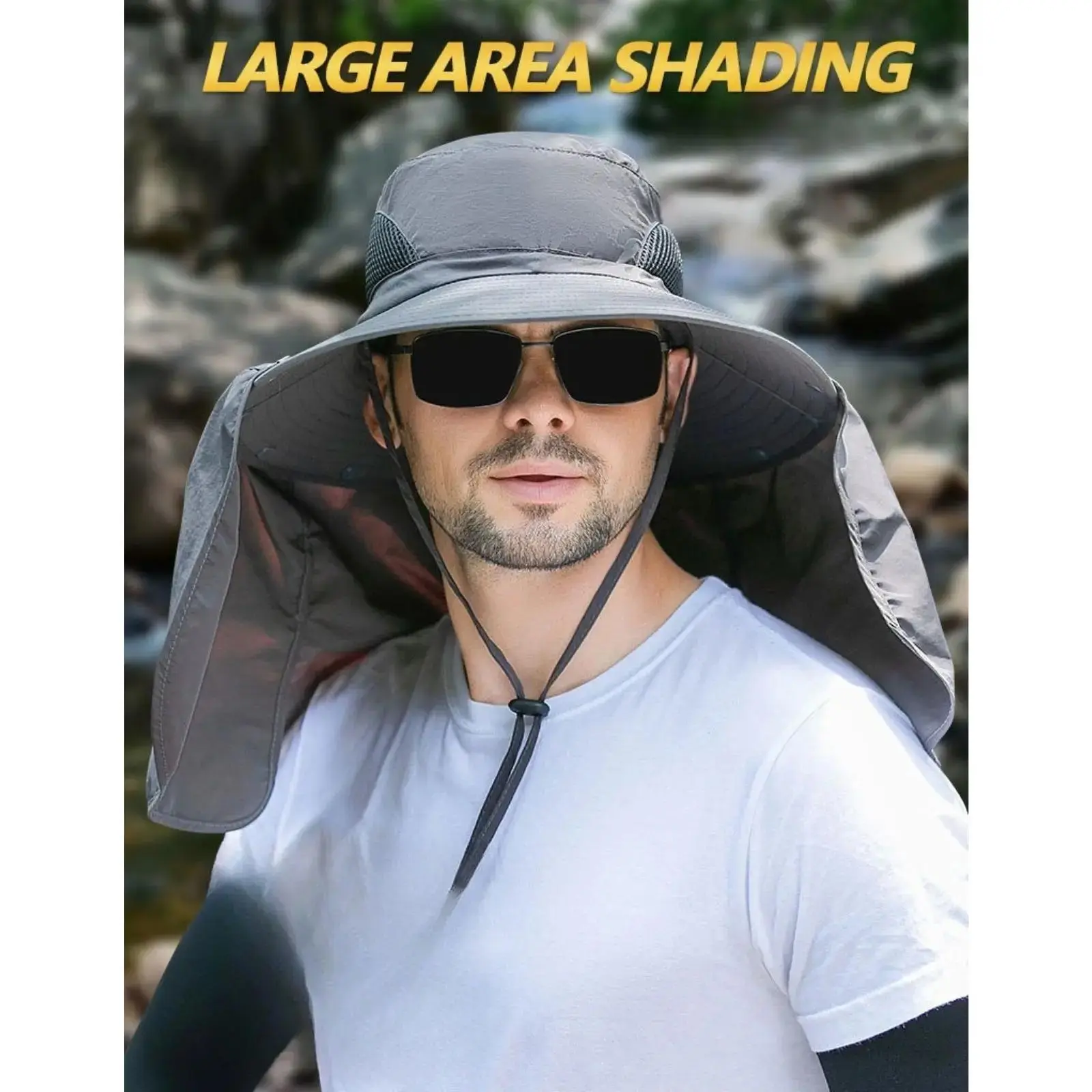 UPF50+ Sun Hat with Detachable Neck Flap Wide Brim Fishing Hat for Men Women Waterproof Breathable UV Protection Safari Hat for Hiking Camping Boating Gardening Travel Outdoor Summer Protection Cap beach outfits summervibes,summerwins