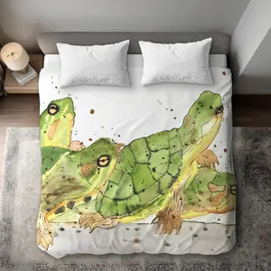 360 Stand King Size Duvet Cover - Small Aquatic Turtles Design, Illustrative Wildlife Decor, Aquatic Turtles Theme Bedding Linen for Home Use, Ocean Duvet Covers
