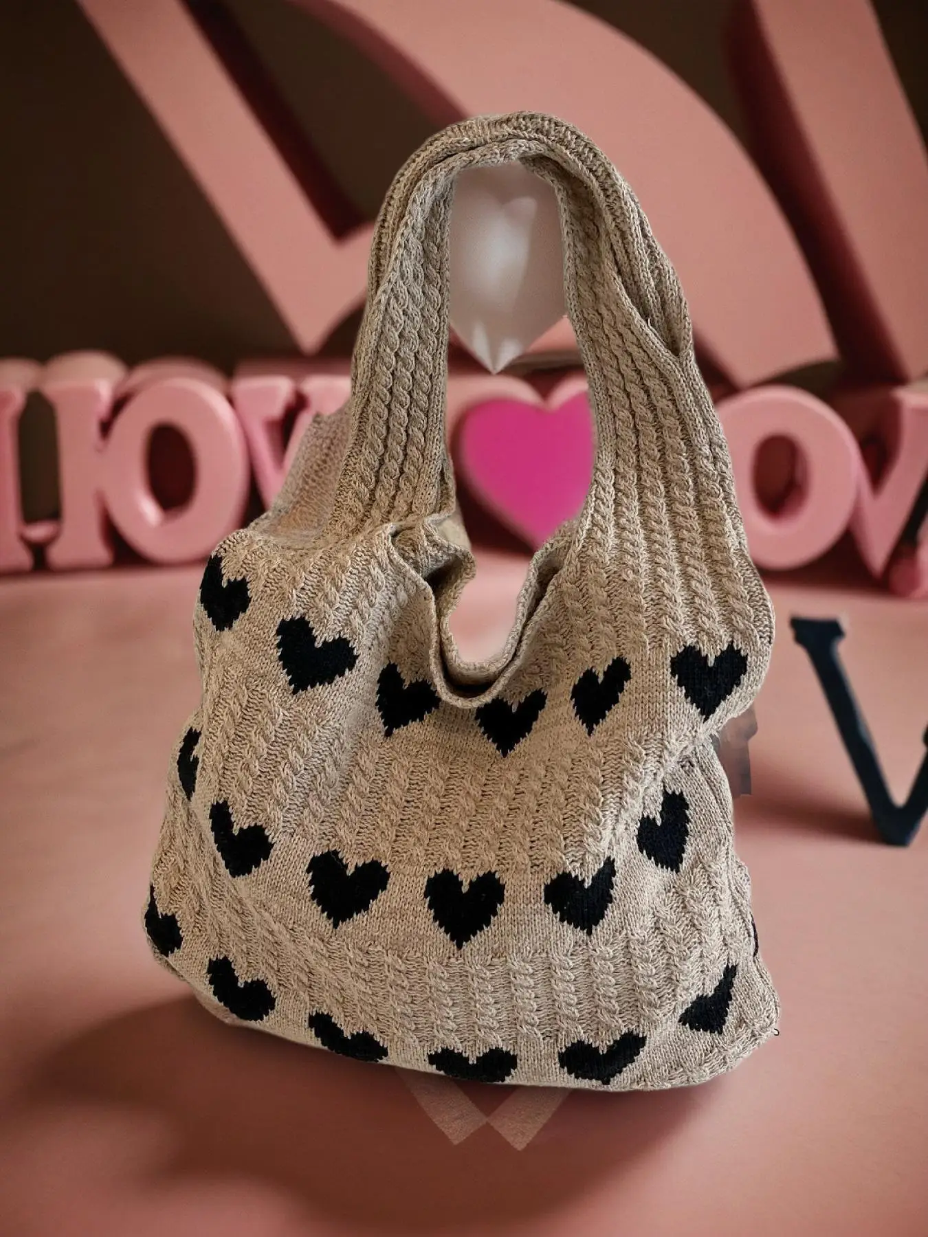 Heart Pattern Crochet Summer Tote Bag for Women, Summer 2024 Large Everything Tote Bag, Large Beach Bags, Trendy High Quality Everyday Shoulder Bag fo
