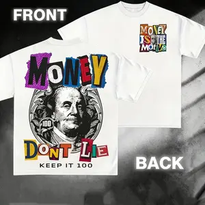 Money Is The Motive, Money Don't Lie, Keep It 100, Benjamin Franklin, (Cotton T-shirt) Men's Round Neck Short-sleeved Cotton Casual T-shirt, Loose Style, Versatile, Unisex, Suitable for Holiday Travel! dark design  👕 vintage style top