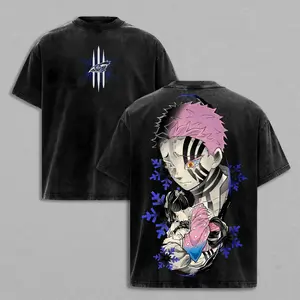 Akaza vs Koyuki Oversized Washed T-Shirt – Demon Slayer Kimetsu no Yaiba Vintage Heavy Cotton Unisex Tee Anime Manga Streetwear Retro Graphic Top Otaku Merch Gift for Fans  S-5XL