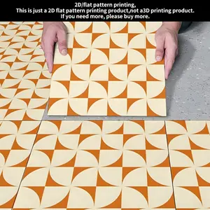 10pcs Pack Peel & Stick Vinyl Floor Tiles Suitable for Kitchen, Bathroom, Bedroom - Self-Adhesive Sheets with Warm Orange & Geometric Patterns, Smooth Surface, Installation for Walls and Floors, Modern Tile