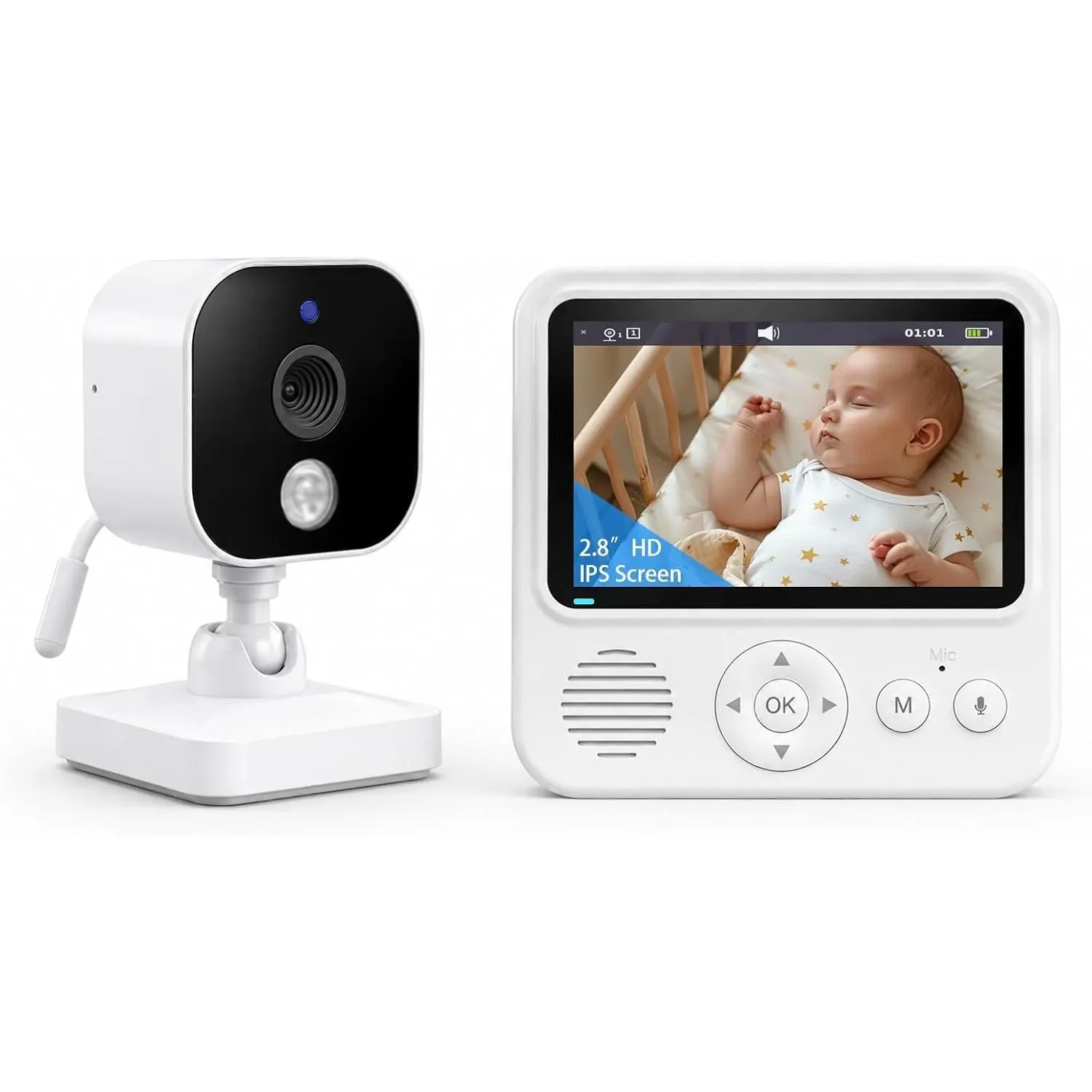 Baby Monitor with Camera and Audio, No WiFi Baby Monitor with 2.8" IPS Screen, 120-Hour Battery, 1000ft Long Range, 2-Way Talk, Cry and Feeding Reminder, Night Vision