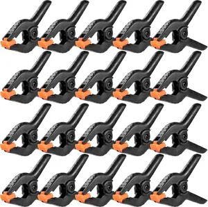 20 Pack Plastic Spring Clamps, 3.5inch Small Heavy Duty Clips for Crafts, Backdrop Stand, Woodworking, Photography Studios (Black)