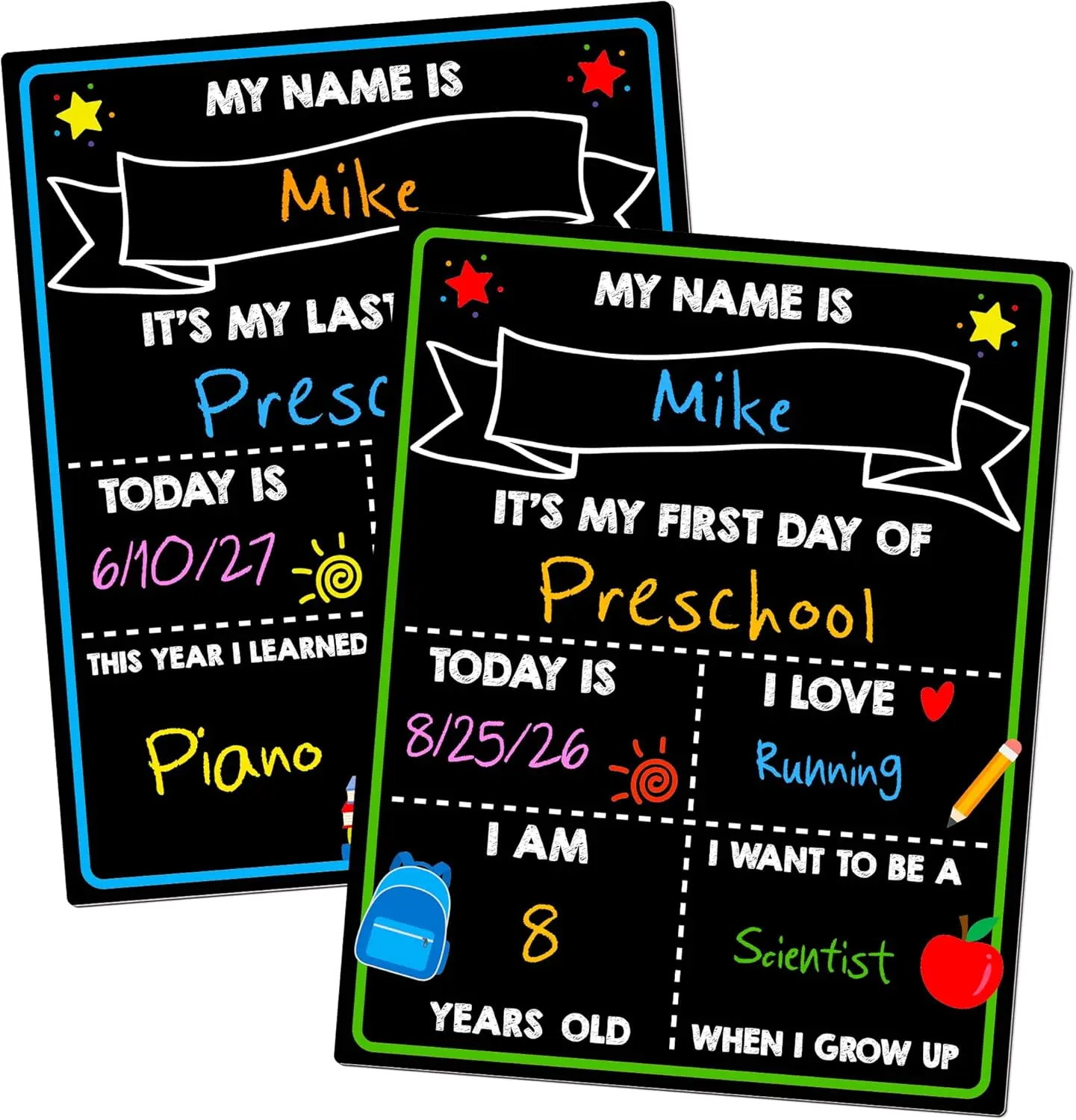 First Day of School Sign, Reusable First Day of School Chalkboard, Double-Sided Back to School Board for Kids, 14 x 11 Inch First & Last Day of School Sign, Preschool, Kindergarten, Elementary School Photo Prop