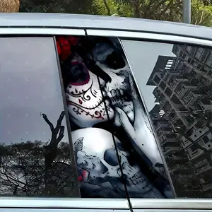 Gothic Couple Vinyl Stickers, Premium Skull Stickers, Car B-Pillar Protection Decals, Easy Peel & Stick, Sunproof Waterproof Scratch-Resistant, All Car Models