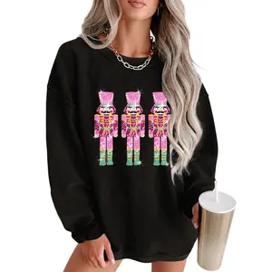 MULLVEIG Women's Christmas Nutcracker Sweatshirt Crewneck Oversize Long Sleeve Xmas Shirt Funny Christmas Holiday Winter Pullover Tops