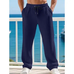 Men's Casual Loose-Fit Waffle Knit Joggers Pants, Breathable Summer Spring Sports Running Trousers, British Gentleman Style, Runner Pants