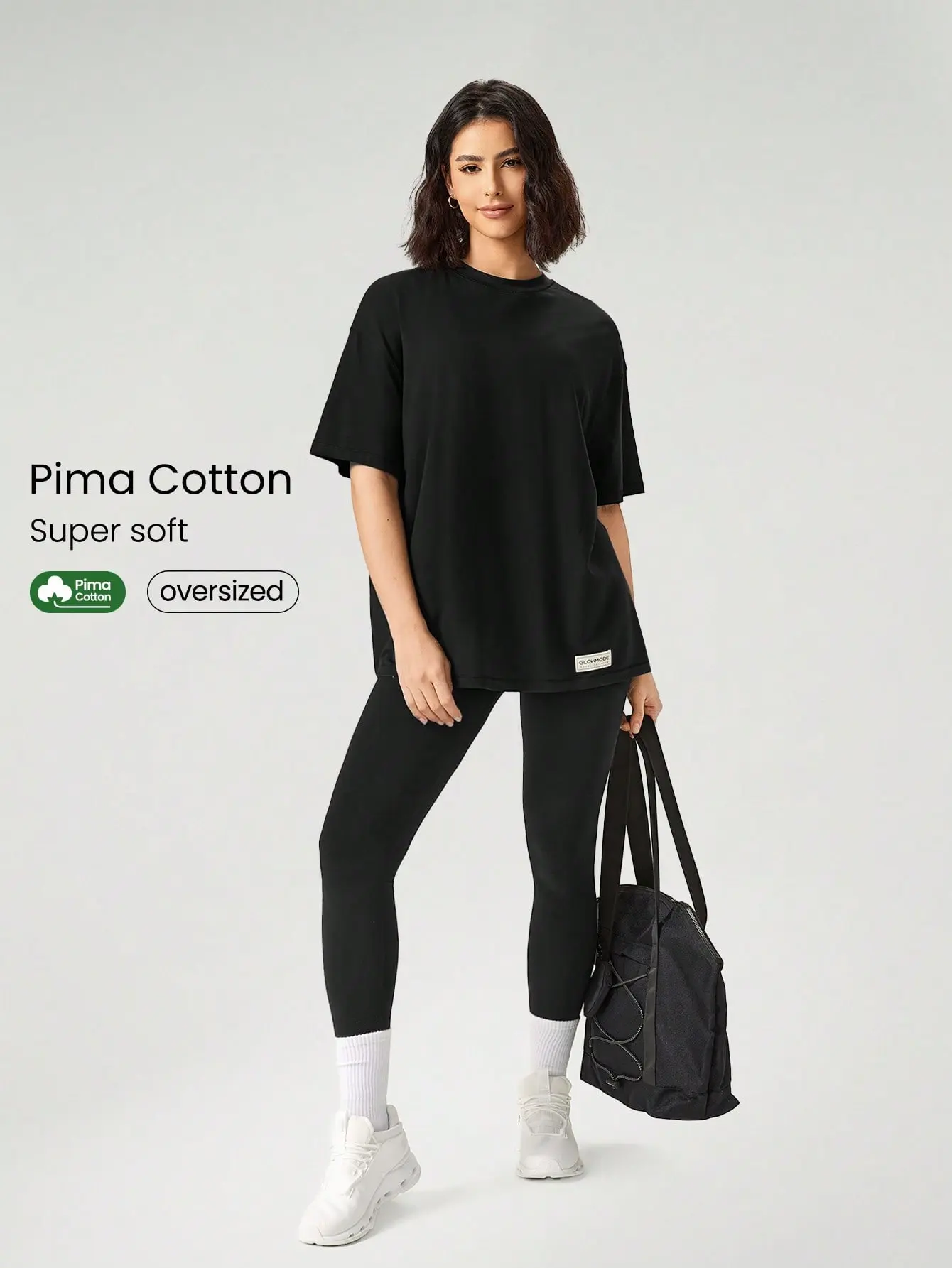 GLOWMODE Pima Cotton Unisex Short Sleeve Round Neck Oversized Tee Daily Casual