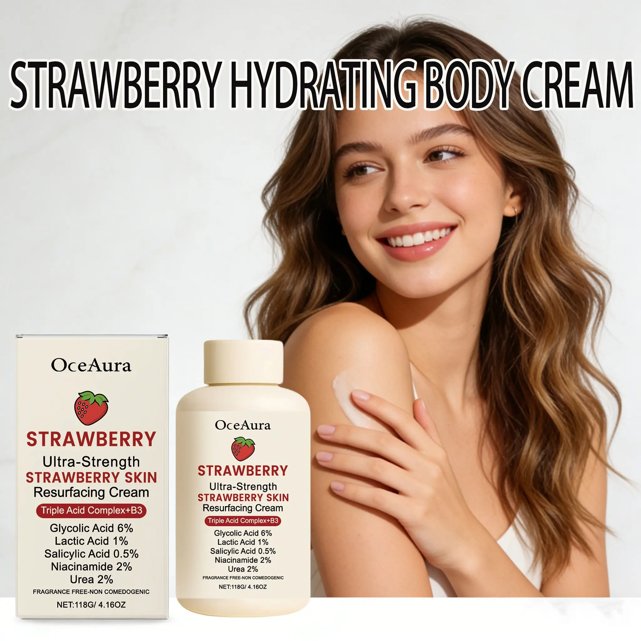 Strawberry Skin Creamy Hydrating Moisturizing Cream, Gentle Care Non-Sticky, Smooth Skin Moisturizer, Hydrating Body Cream, Essential for Strawberry Lovers, Best Gift