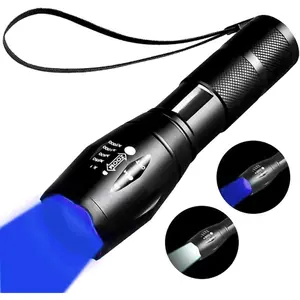Two-in- Rechargeable Flashlight With White and Blue Light, Outdoors Zoom  Light for Observation, 2 Modes
