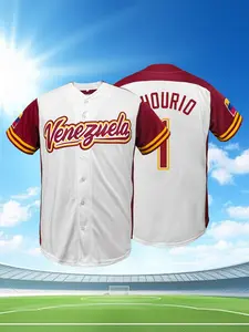 Men's Venezuela #1 Baseball Jersey, Retro Short Sleeve V-Neck Breathable Sports Top, Embroidered Vintage Logo Design, Great for Baseball Activities