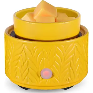 Ceramic Wax Melt Warmer,  Wax Warmer 4-in-1 Electric Candle Wax Melter and Wax Cubes for  Office Bedroom  Essential Oil Burner is Birthday Gifts for Women Mom Girl(Yellow)