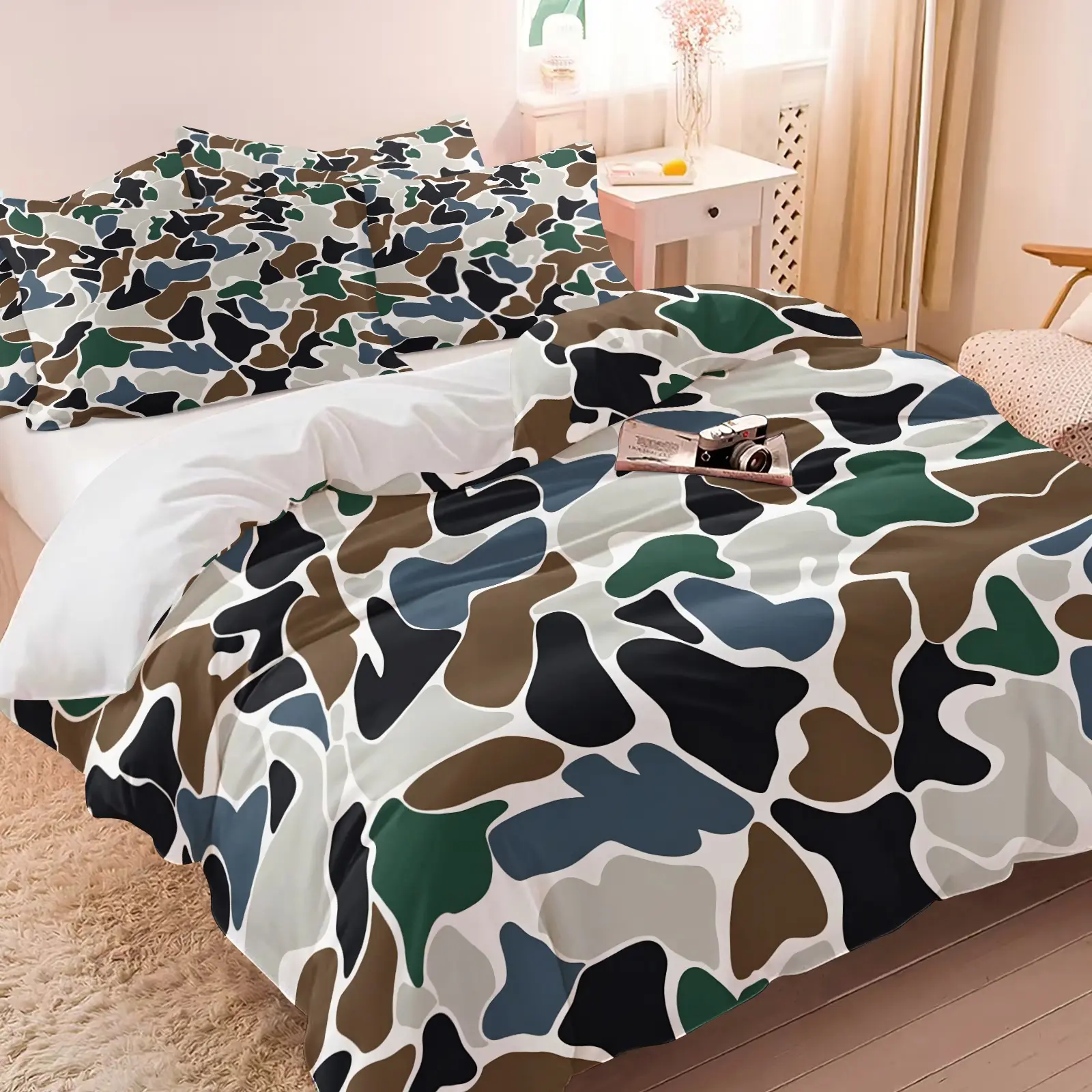 Vintage Camouflage Duck Camo Duvet Cover Set, 1 Duvet Cover + 1/2 Pillowcases, No Core, Cozy Breathable Skin-Friendly Earth Tone Bedding, All Season Ideal for Outdoor & Masculine Bedroom Decoration