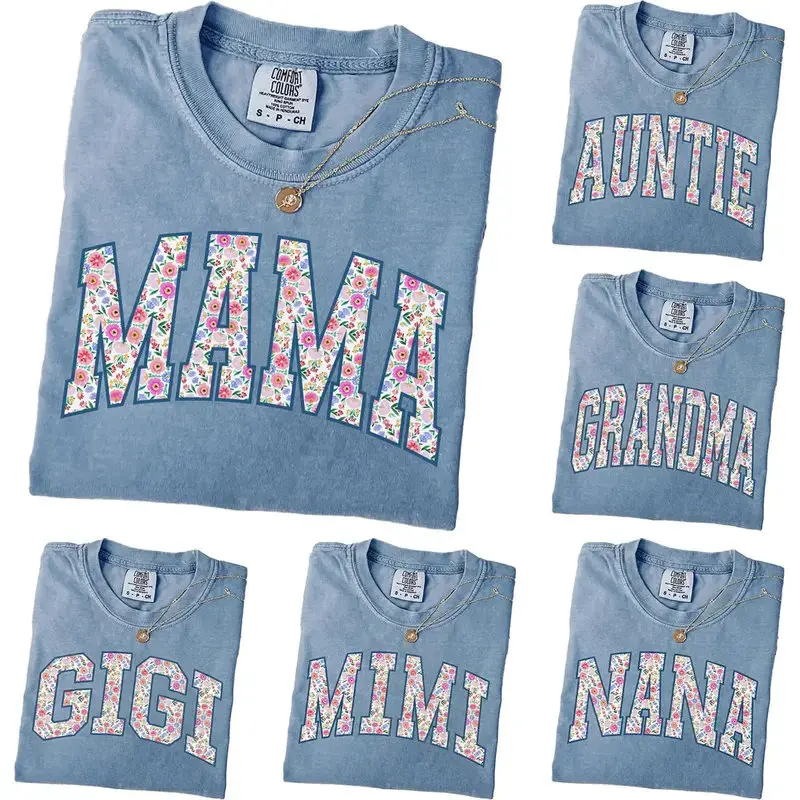 Custom Floral Grandma Arch T-Shirt, Comfort Colors Spring Mama Shirt, Personalized Grandparent Gift, Floral Nana Auntie Mimi Gigi Grammy Shirt - DarkFlex