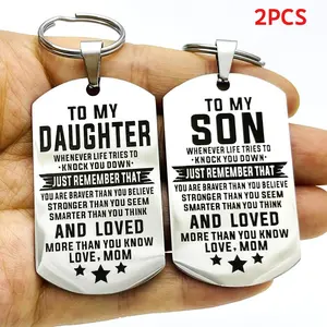 2pcs Son Daughter Family Keychain From Dad Mom Pendant Vintage Stainless Steel Bag Key Ring Ornament Bag Purse Charm Accessories Funny Gift