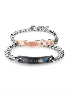 2-Piece King Queen Couples Exquisite Romantic Bracelet Set, Unique Daily Jewelry for Men and Women, Perfect Gift for Lovers on Dates