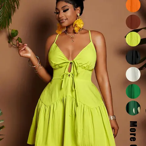 Plus Size Women Thin Solid Woven Backless Cami Dress, Casual Sleeveless Summer Dress for Daily Outdoor Wear
