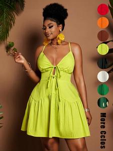 【plus size】 solid backless cami dress, casual fashion casual sleeveless dress for daily outdoor wear, women plus clothing for summer