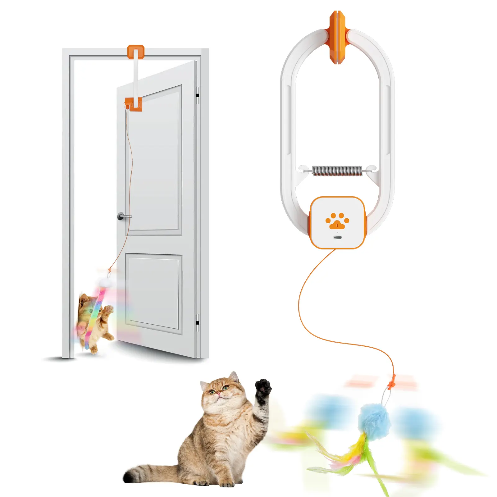 HappyCode Rechargeable Cat Toy | Auto Teaser Wand with 2 Fun Modes - Random Bounce + 360° Spin, Tough Door Clip, Keeps Your Cat Busy & Energetic, Best Cat Gift Ever,stimulating cat toys tiktokshopspringglowup summerwins