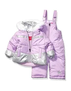 LONDON FOG Girl's Heavyweight 2-Piece Puffer Coat & Snow Bib Snowsuit Set- 4T - Violet Silver Foil
