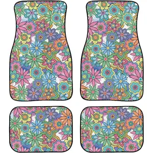 Car Floor Mats for Women Colorful Flowers Print Universal Fit Auto Carpet Set of 4 Front & Rear Liners Protector ﻿