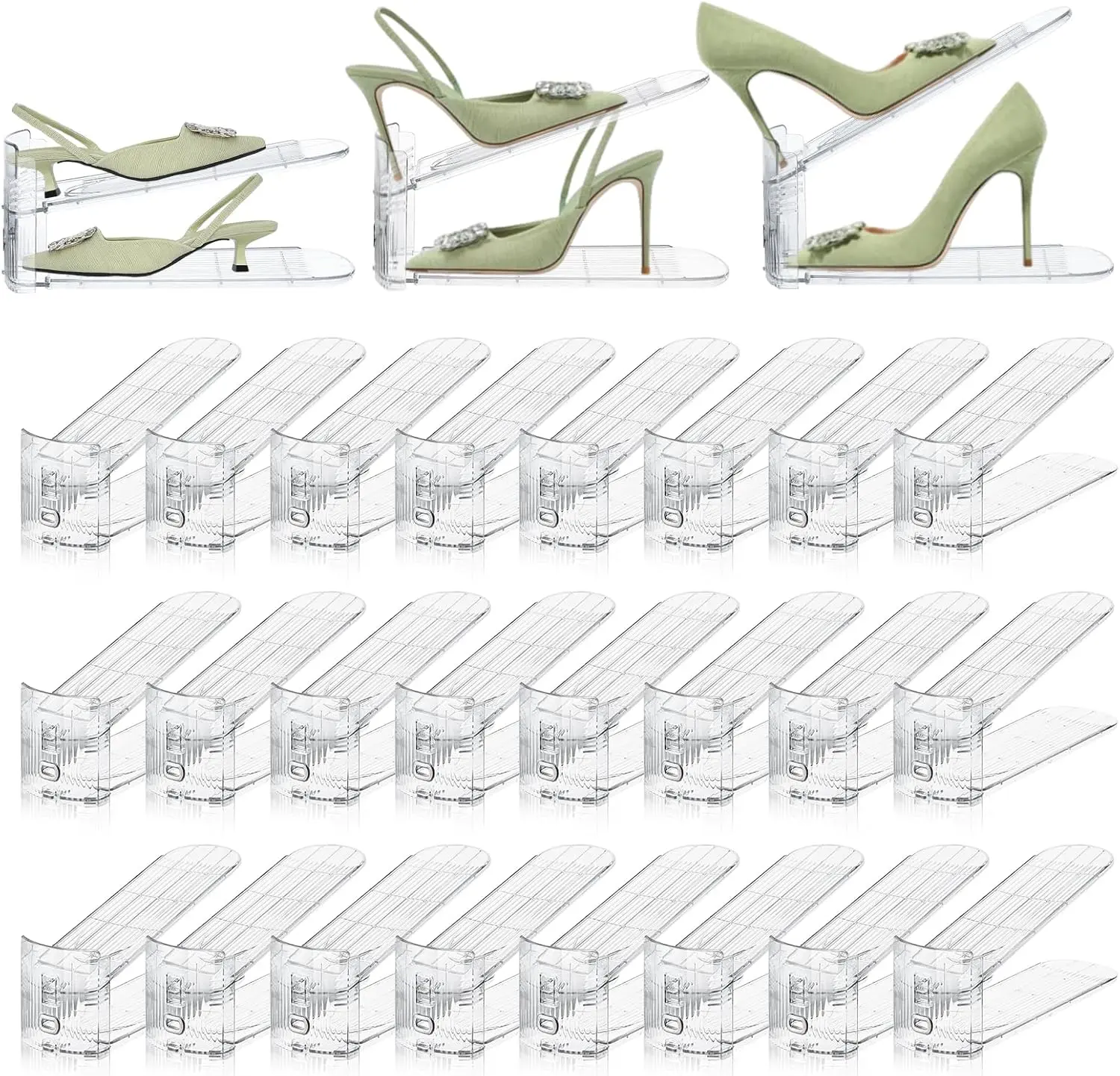 Shoe Slots Organizer,24 Pack Transparent Shoe Stacker Adjustable Shoe Slot Organizer Space Saver Shoe Rack Holder Shoes Storage Organizers for Closet,Transparent