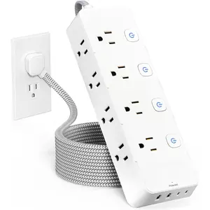 10 Ft Surge Protector Power Strip - 8 Widely AC Outlet 4 USB Ports(2 USB C), Flat Plug Extension Cord with Multiple Outlets, Individual Switches, Desk Extender for Dorm, Home, Office Essentials, 1400J