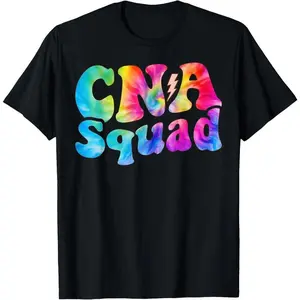 CNA Squad Certified Nurse Assistant Nursing Life Tie Dye T-Shirt 100% Cotton Tshirt Women's Men's Graphic Tee Causal Tops