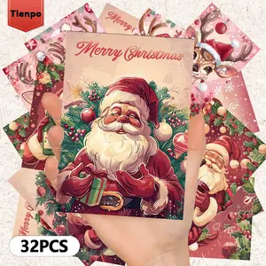 Vintage Santa Claus Pattern Postcard, 32pcs/set Christmas Themed Postcard, Wall Decor, Room Decor, Holiday Gift for Friend & Family