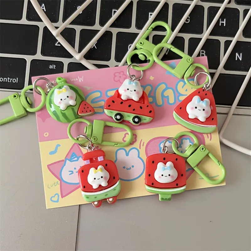 Creative Cartoon Cute Watermelon Bunny Ice Cream Keychain, Fun Bag Pendant Gift Accessories for Couples & Girlfriends