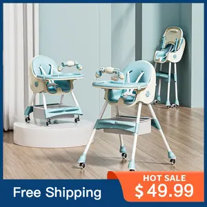 3-in-1 Convertible Baby High Chair for Infants to Toddlers, Adjustable Heights & Removable Double Tray, Modern Folding Toddler Chair with Cushion detachable pu foldable portable travel Set