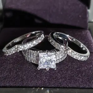 Vintage 10K White Gold 3ct Moissanite Ring set S925 Sterling Silver Bijou Engagement Wedding band Rings for Women men Jewelry