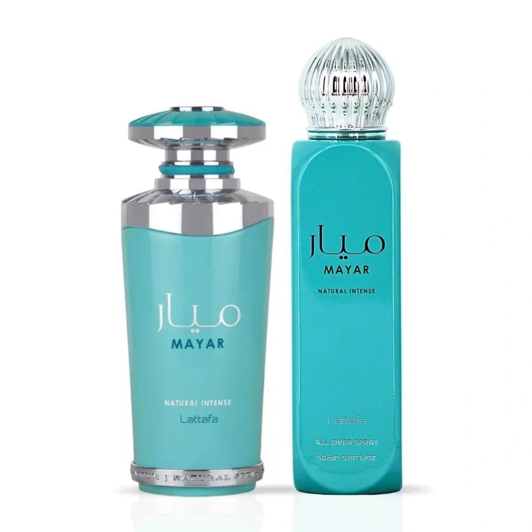 Mayar Natural Intense Eau de Parfum Spray 100ml (3.4 oz) & All Over Spray 150ml (5.07 oz) by Lattafa | Fresh With A Lasting Touch (Bundle)