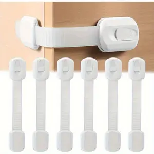 6pcs, Safety Strap Locks, Poetry Safety Strap Locks for Fridge, Cabinets, Drawers, Dishwasher & More, Toilet- Adjustable Strap, No Drilling Required, Easy Installation - Bendable, And Extendable for Kitchen Cabinets