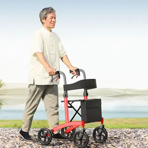 Nihhcune Ultralight Rollator Walker for Seniors with Seat and Armrests, Foldable Backrest and Footrest, No Installation Design, Folding Lightweight Walker Rollator with Durable Aluminum for Adult