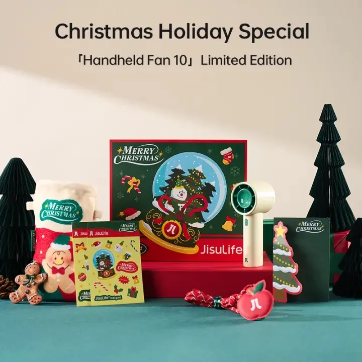 JISULIFE Christmas Limited Edition Life10 Mobile Lightweight Personal Rechargeable Handheld Fan, USB Rechargeable, Silent Cooling, 22H Long-Lasting Cooling, Gift for Women, Lightweight Fan, Personal Fan Rechargeable