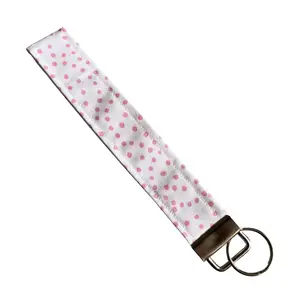 White & Pink Polka Dot Keychain Wristlet, Key Fob Lanyard, Retro Keychain, Y2K, Handmade