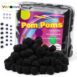 150 count Pom Poms 1 Inch Black,Small Pom Poms for Crafts, Puff Balls, Arts and Craft Pom Pom Balls for DIY Art Creative Crafts Decorations