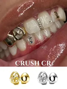 CRUSH CR 18K Gold Plated Star Hollow-Out Smooth Dual Tooth Grillz Set For Woman Man Female Gold/Silver Options Perfect for Daily Commutes Brunch Dates Y2K Aesthetic Outfits Music Festivals Club Nights Edgy Streetwear Fits TikTok Photoshoot Theme arties