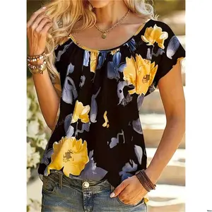 Holiday For Casual Flower Women s Print Round Neck Blouse